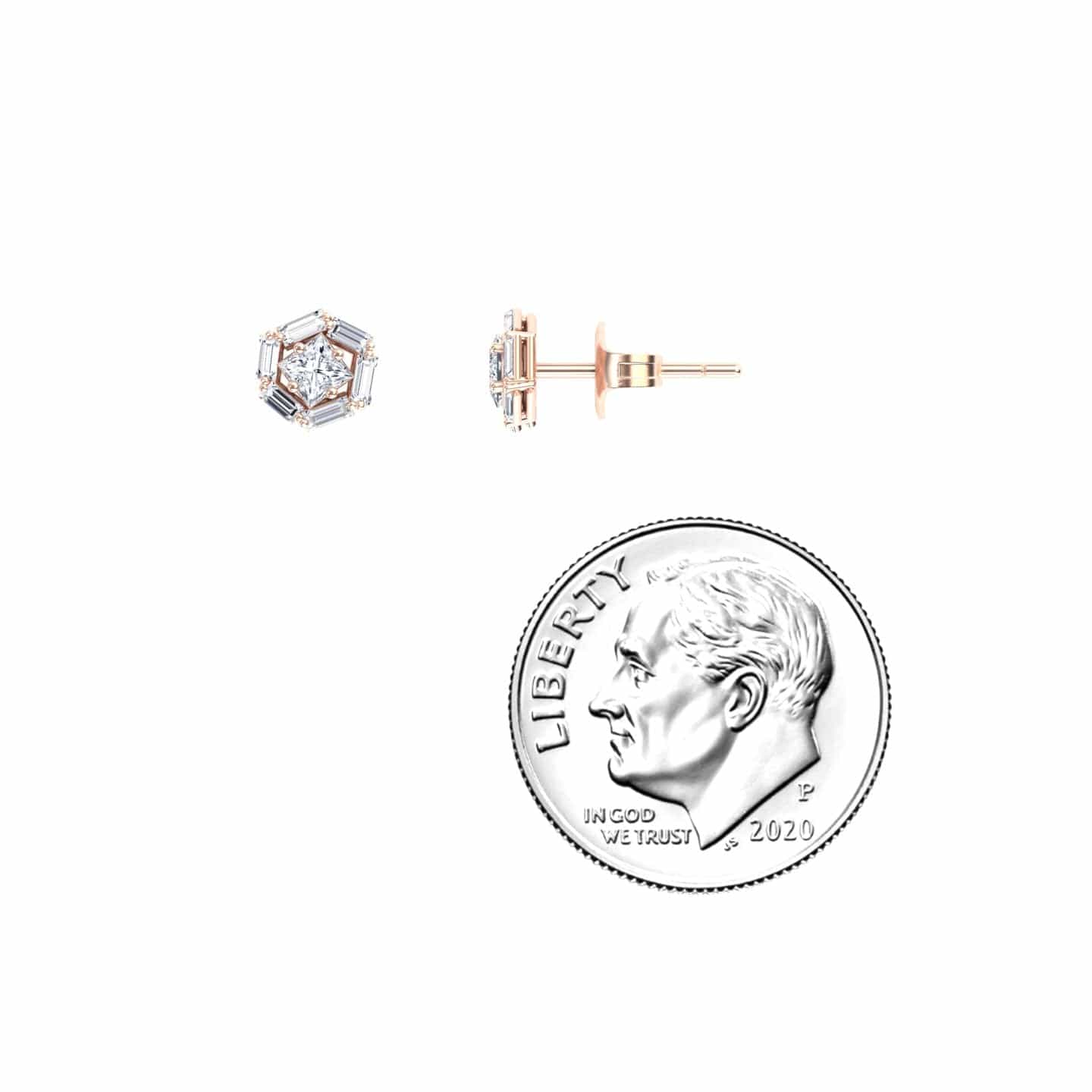 White Diamond Hexagon Halo Stud Earrings - Kiara