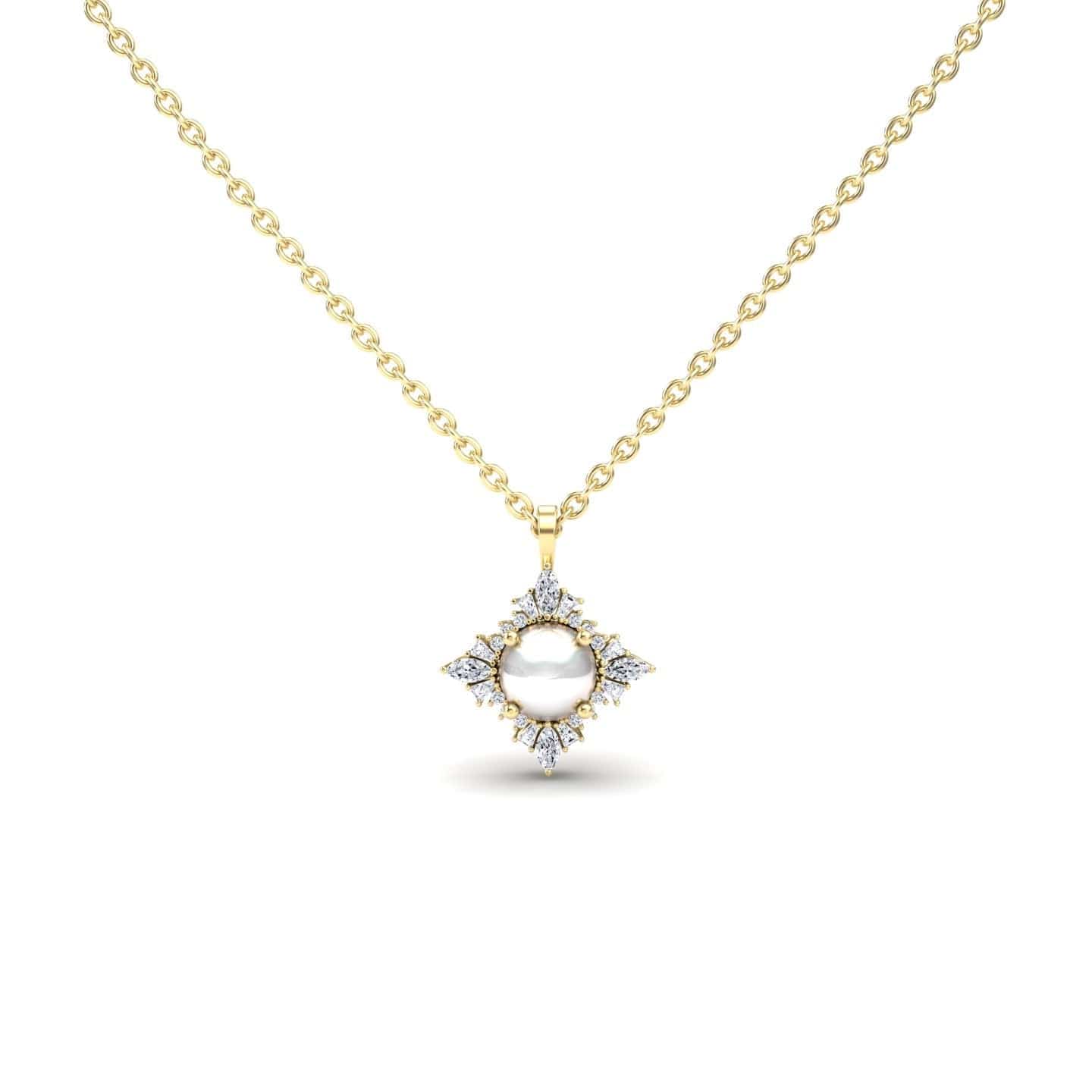 White Akoya Pearl & Diamond Starburst Necklace - Cassandra