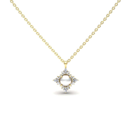 White Akoya Pearl & Diamond Starburst Necklace - Cassandra