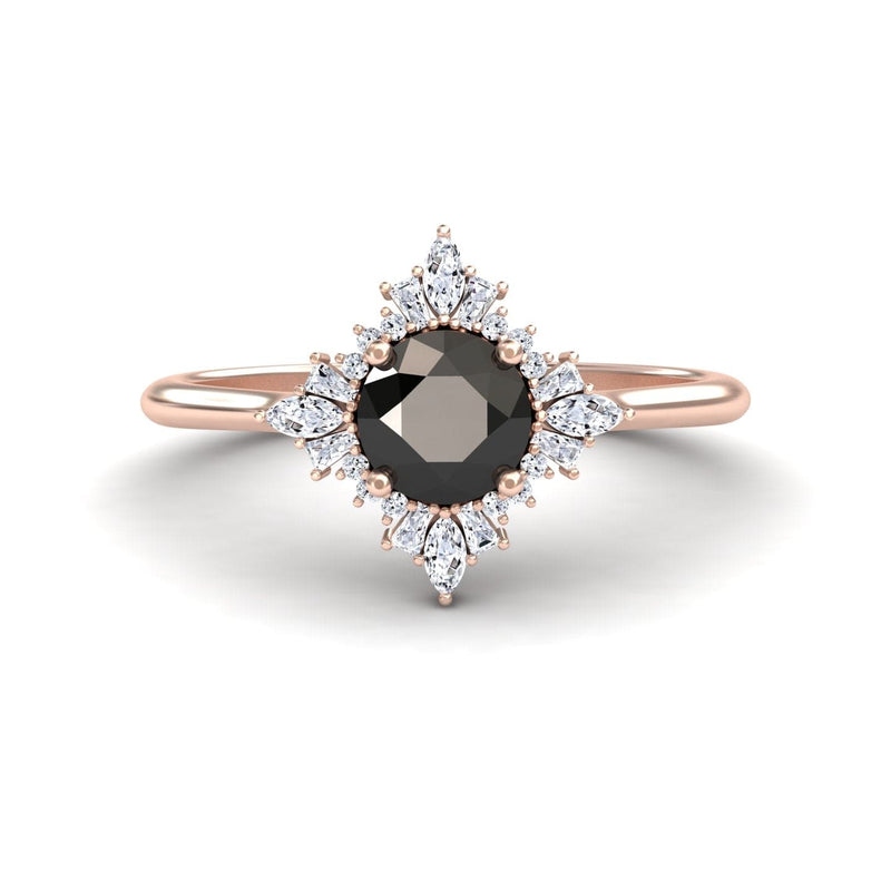 Black & White Diamond Vintage-Inspired Starburst Ring - Delia