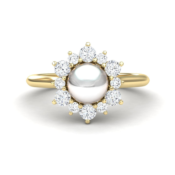 White Akoya Pearl & Diamond Floral Halo Ring - Emily