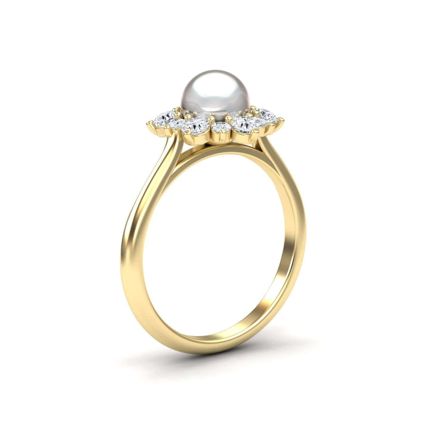 White Akoya Pearl & Diamond Floral Halo Ring - Emily
