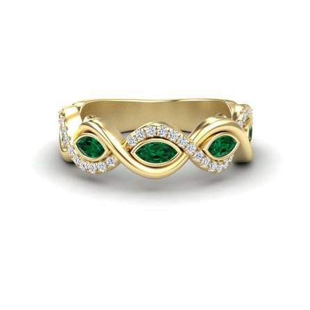 1.1 carat Emerald & Diamond Infinity Twist Band in 14K Yellow gold, Selma style, front view