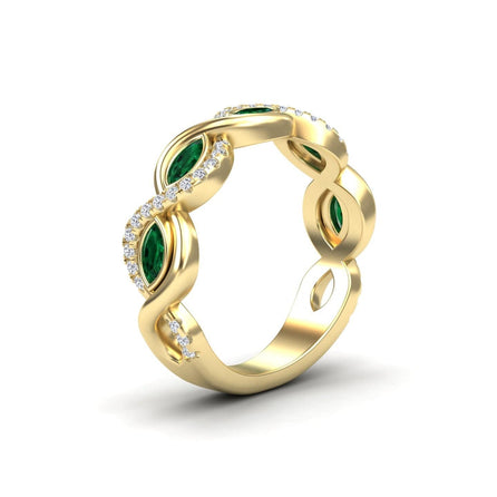 1.1 carat Emerald & Diamond Infinity Twist Band in 14K Yellow gold, Selma style, side view
